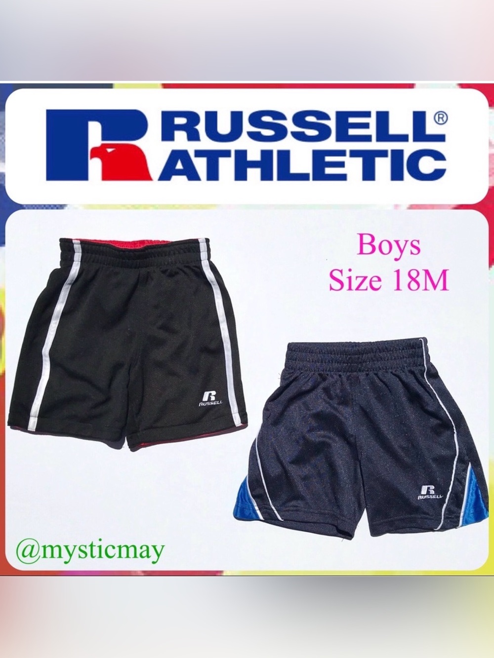 RUSSELL 2 Pairs of Boys Black and Navy Athletic Shorts Baby Size 18 Months Kids